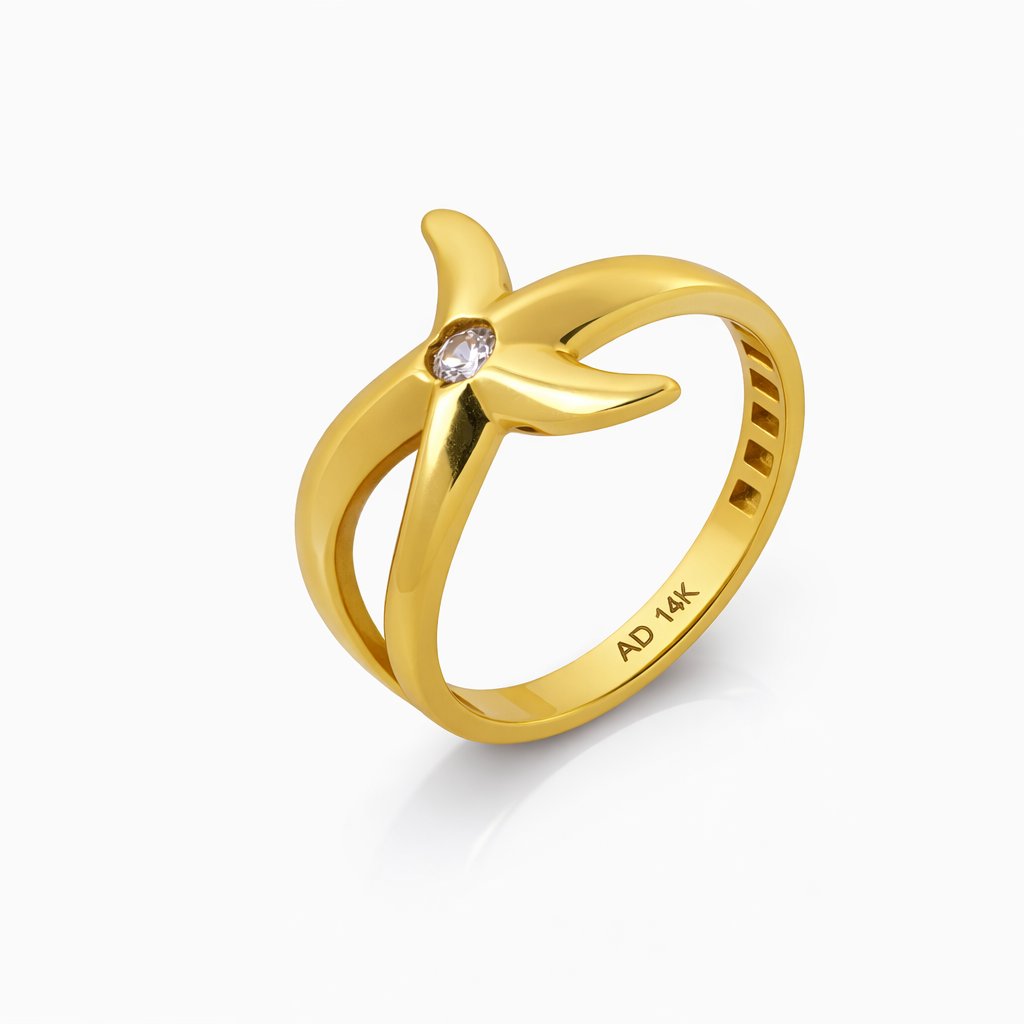 14K Yellow Gold Starfish Ring with CZ Accent Women’s Ring