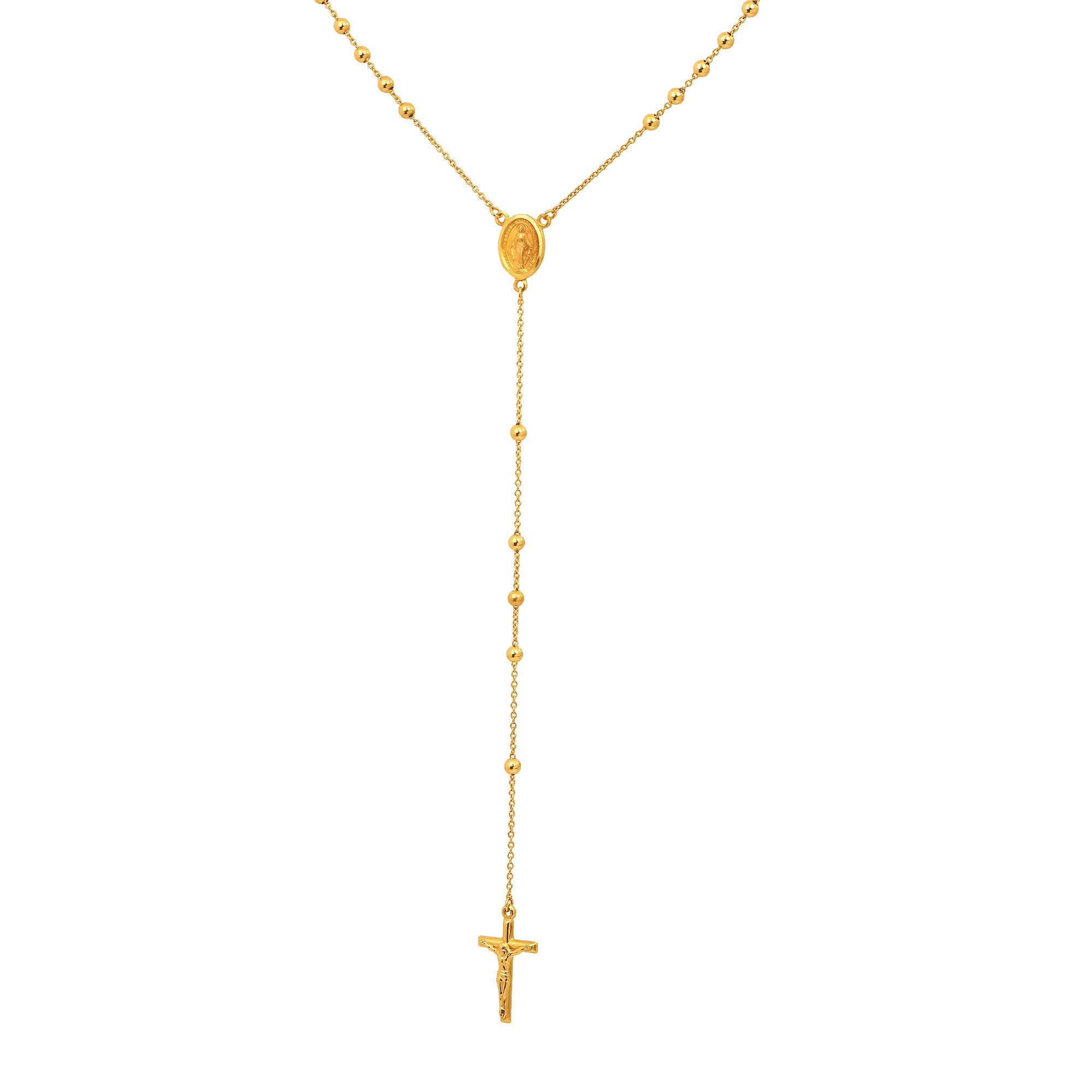 18K Yellow Gold Bead Rosary Necklace