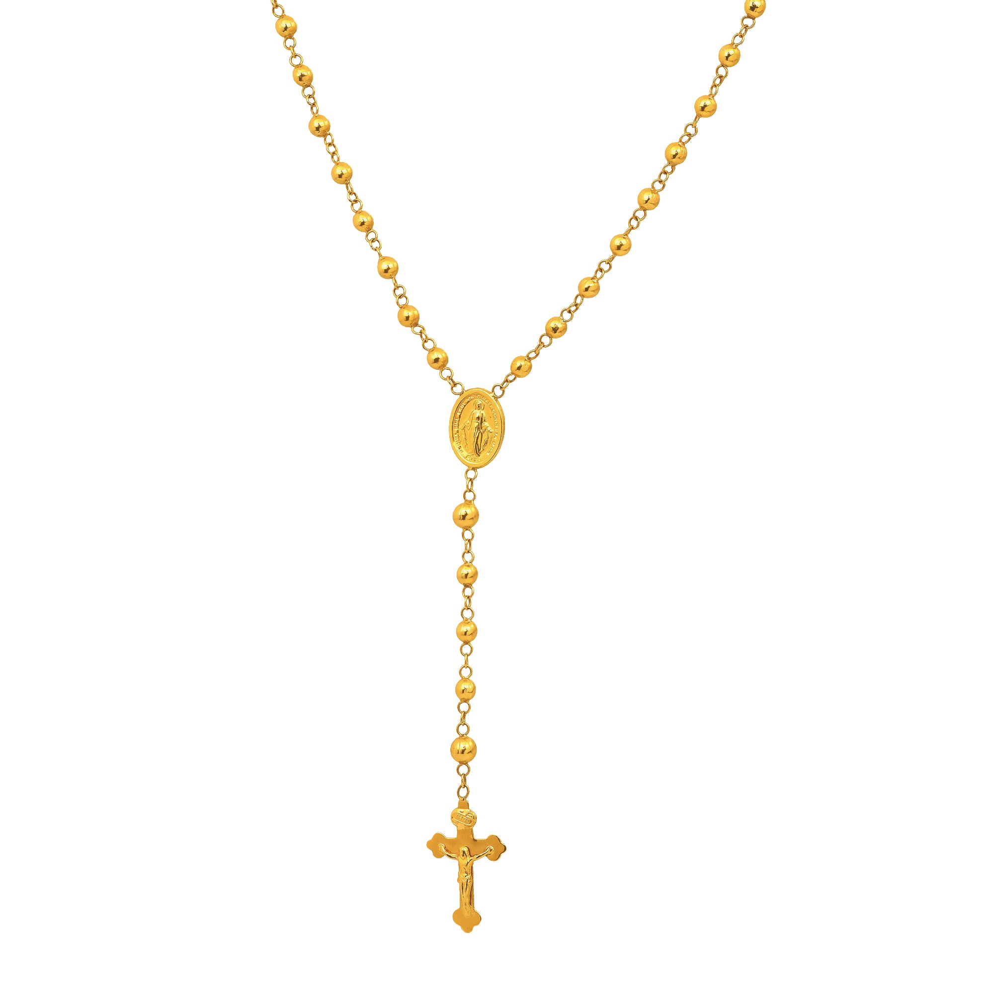 18K Yellow Gold Bead Rosary Necklace