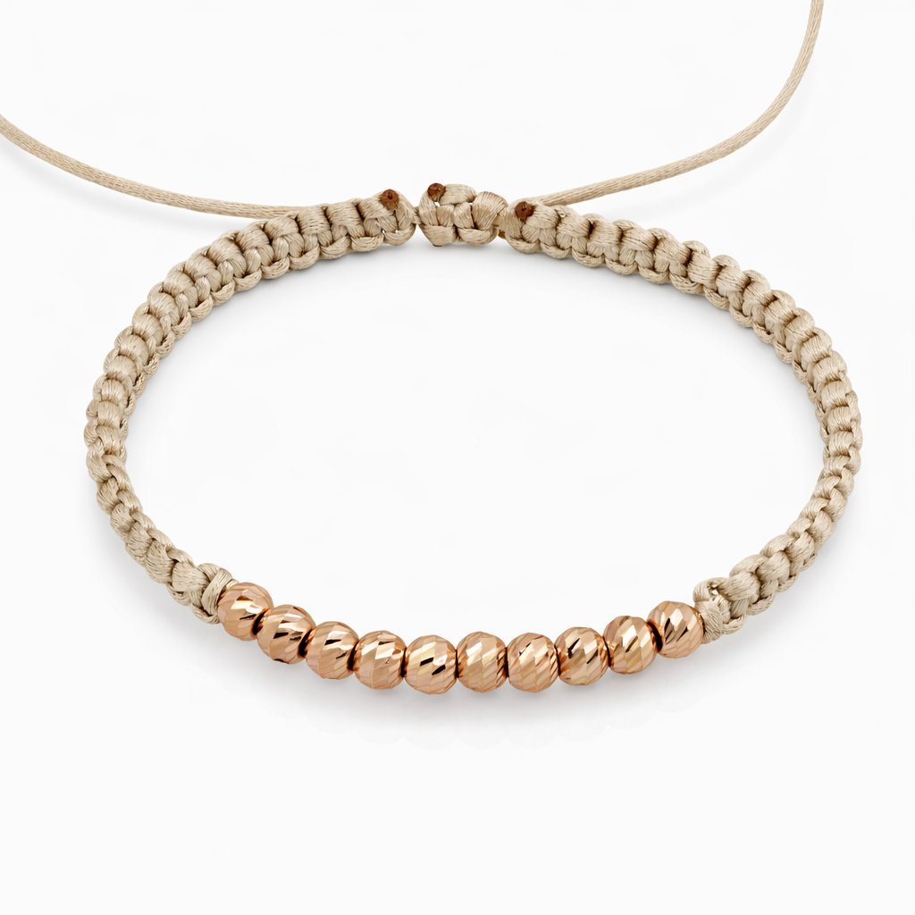 18K Rose Gold Beige Macramé Beads Women’s Bracelet