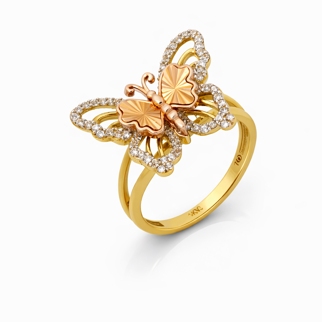 14K Two-Tone CZ Pavé Butterfly Women’s Ring