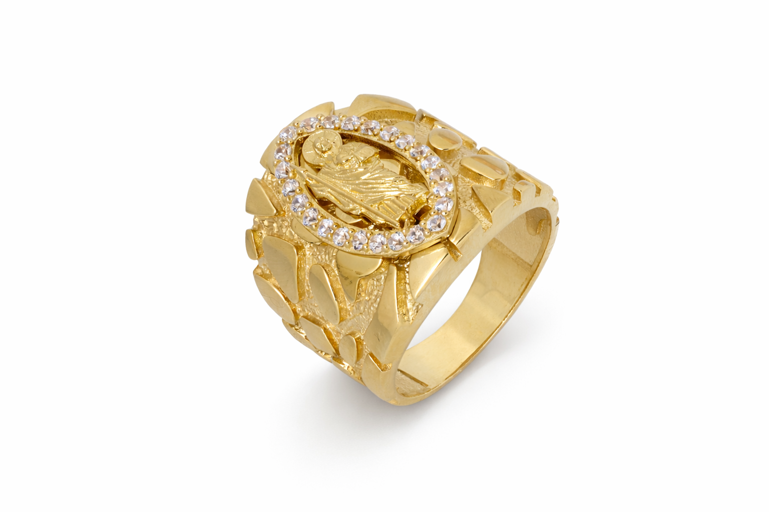 14K Yellow Gold San Judas Nuggets Men’s Ring