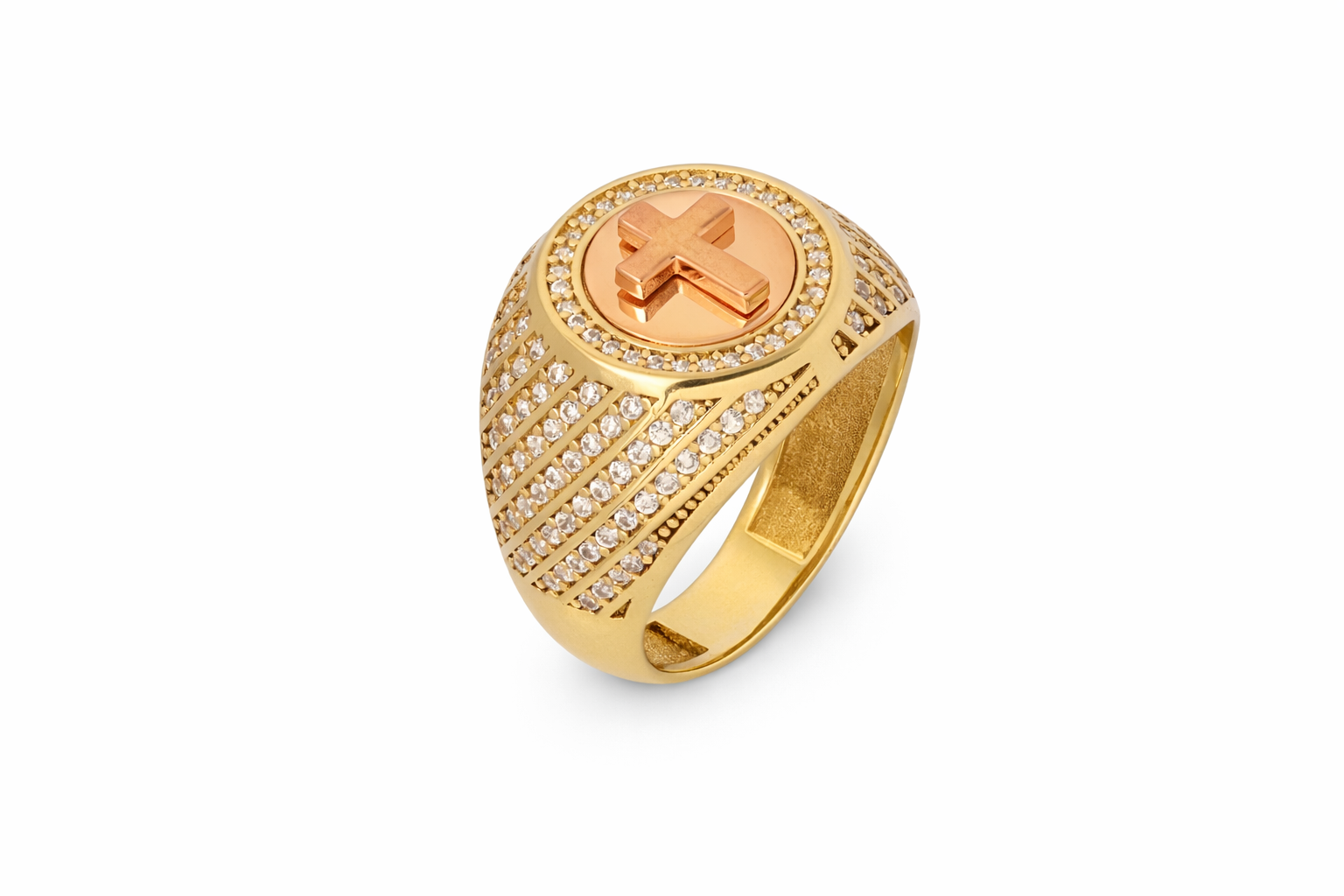 14Kt Yellow Gold and Rose Gold Cross Men’s Ring