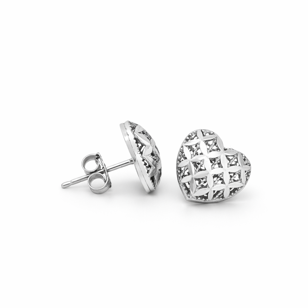 14K Yellow Gold Diamond-Cut Heart Stud Earrings