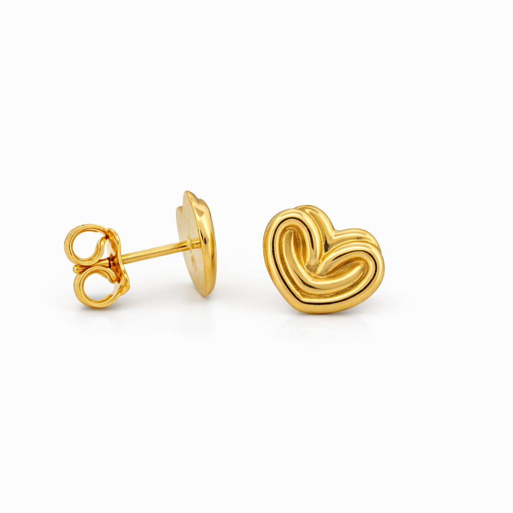 18K Yellow Gold Swirl Heart Stud Earrings