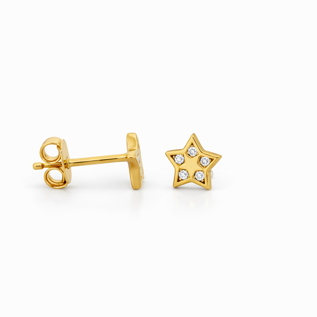 14K Yellow Gold Diamond Accent Star Stud Earrings