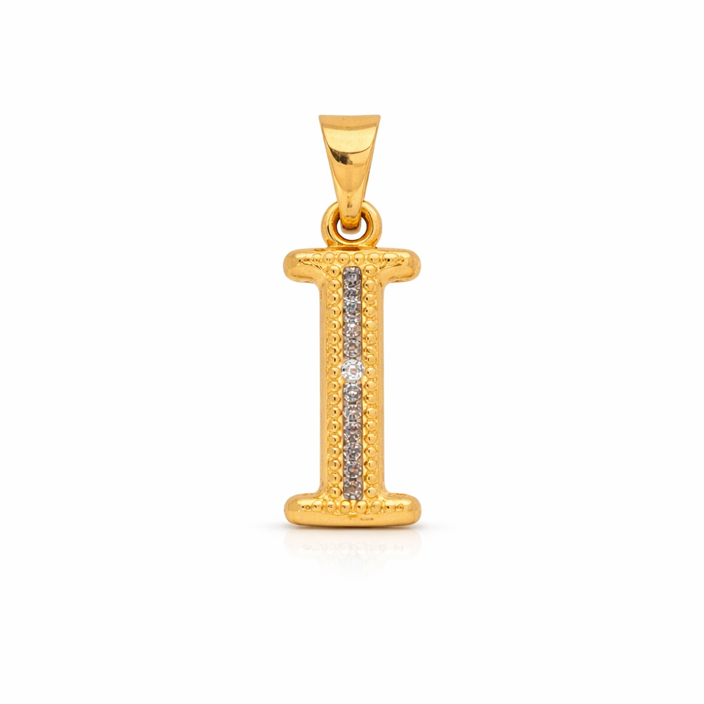 14K Yellow Gold CZ “I” Initial Pendant