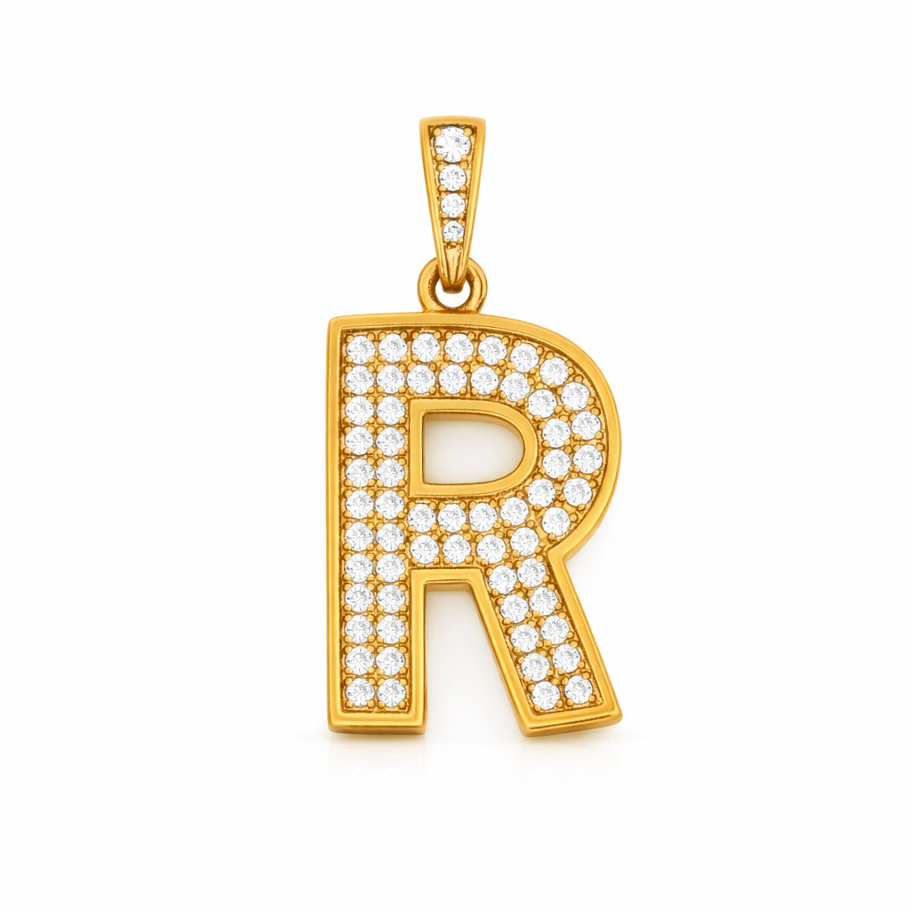 10K Yellow Gold CZ Pavé “R” Initial Pendant