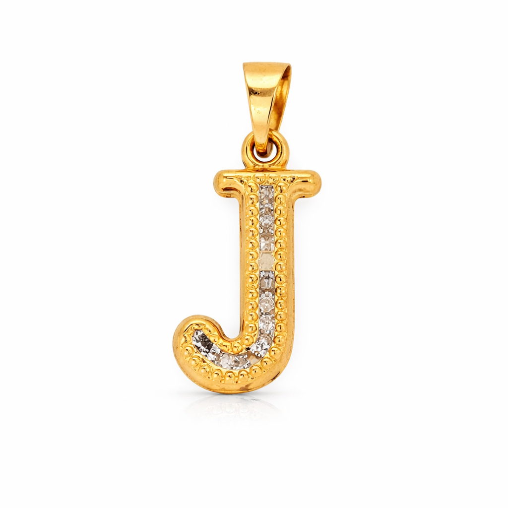 14K Yellow Gold CZ “J” Initial Pendant
