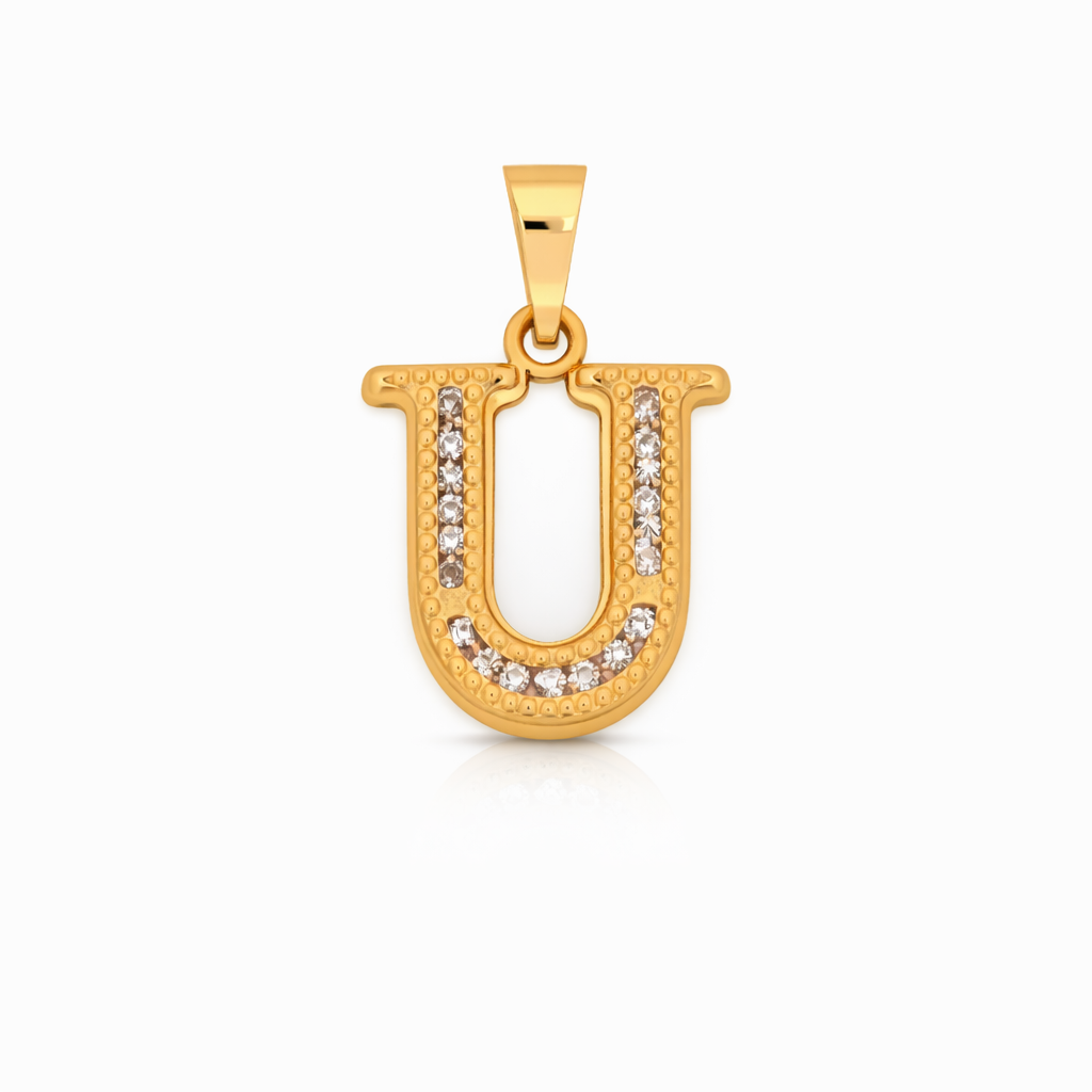 14K Yellow Gold CZ “U” Initial Pendant