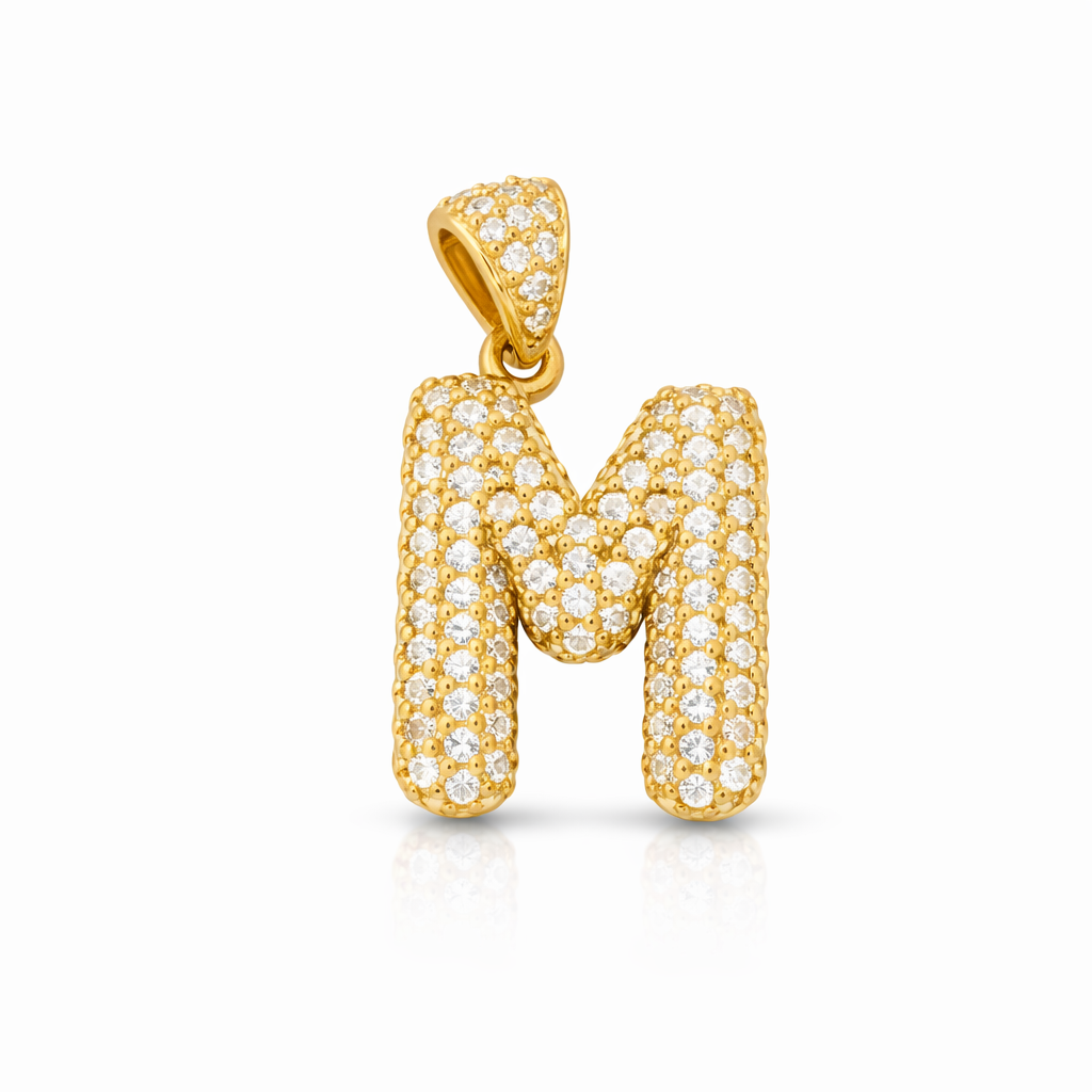 10K Yellow Gold CZ Pavé “M” Initial Pendant