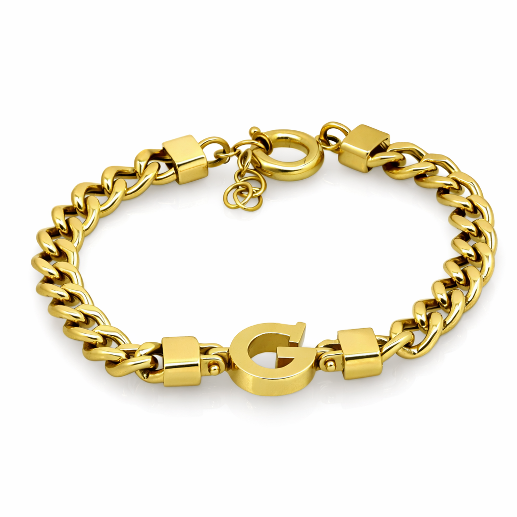 14K Yellow Gold Tone Cuban Link Initial “G” Bracelet Women’s Bracelet