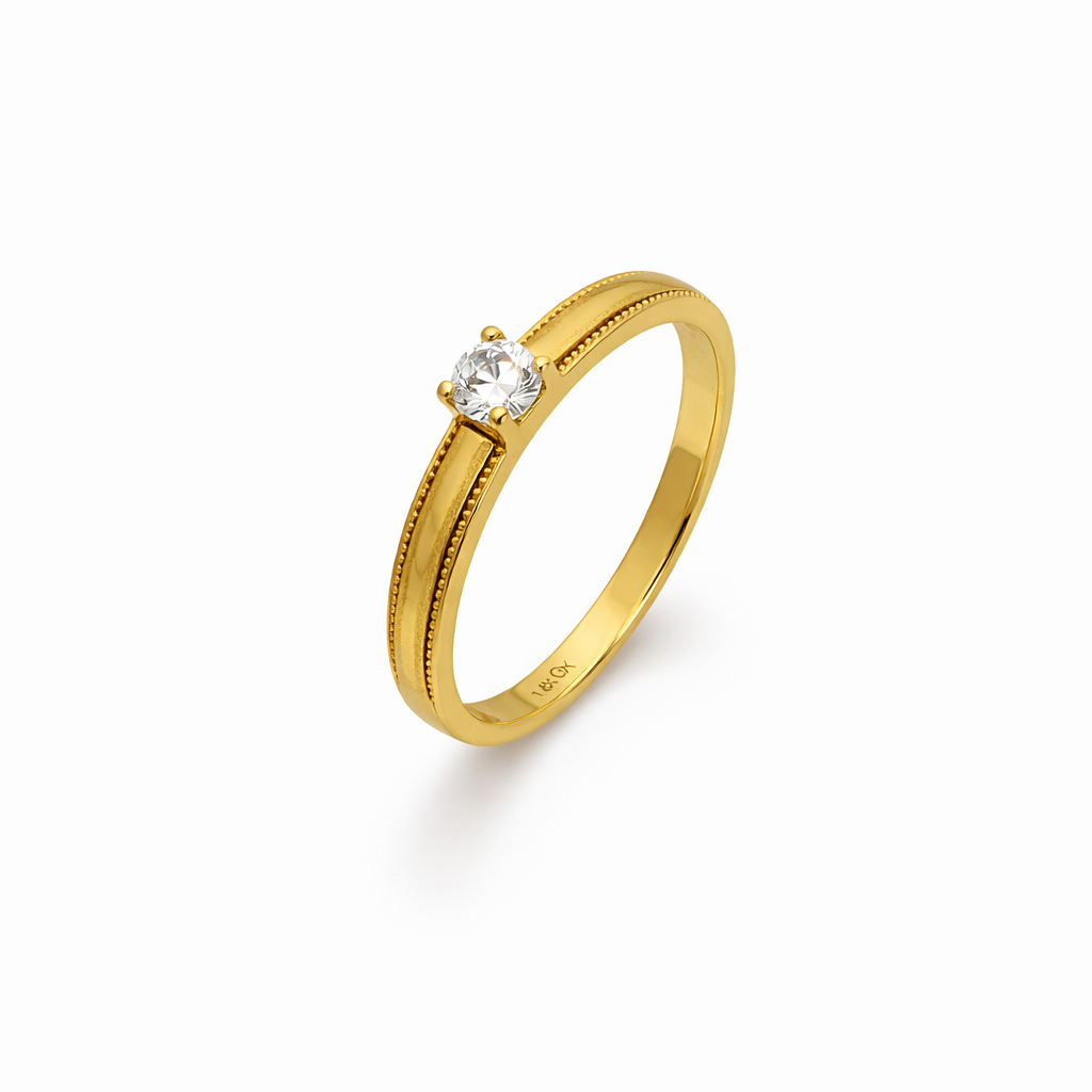 14K Yellow Gold Milgrain Solitaire Ring – Classic Round Stone