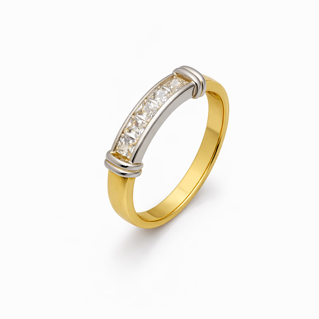 14K Two-Tone Gold Princess-Cut Channel Set Band Ring – White Gold Top