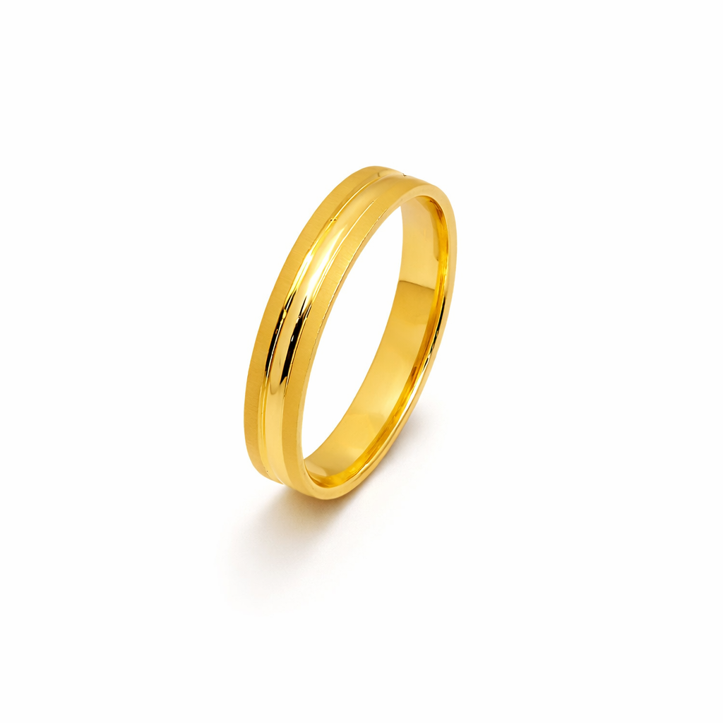 14K Yellow Gold Grooved Center Plain Wedding Band – Polished Finish