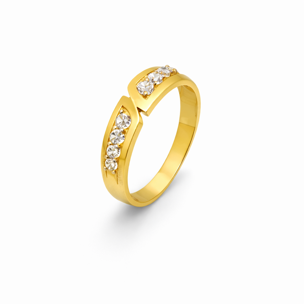 14K Yellow Gold Diagonal Channel Set Round Stone Band Ring – Split Top Design