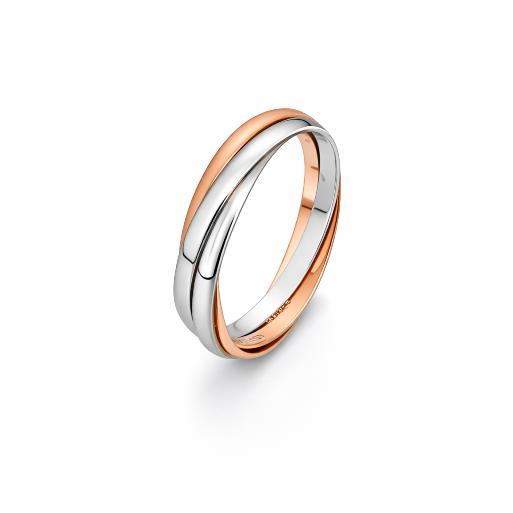 14K Tri-Color Gold Russian Rolling Trinity Band Ring – Three Interlocked Bands