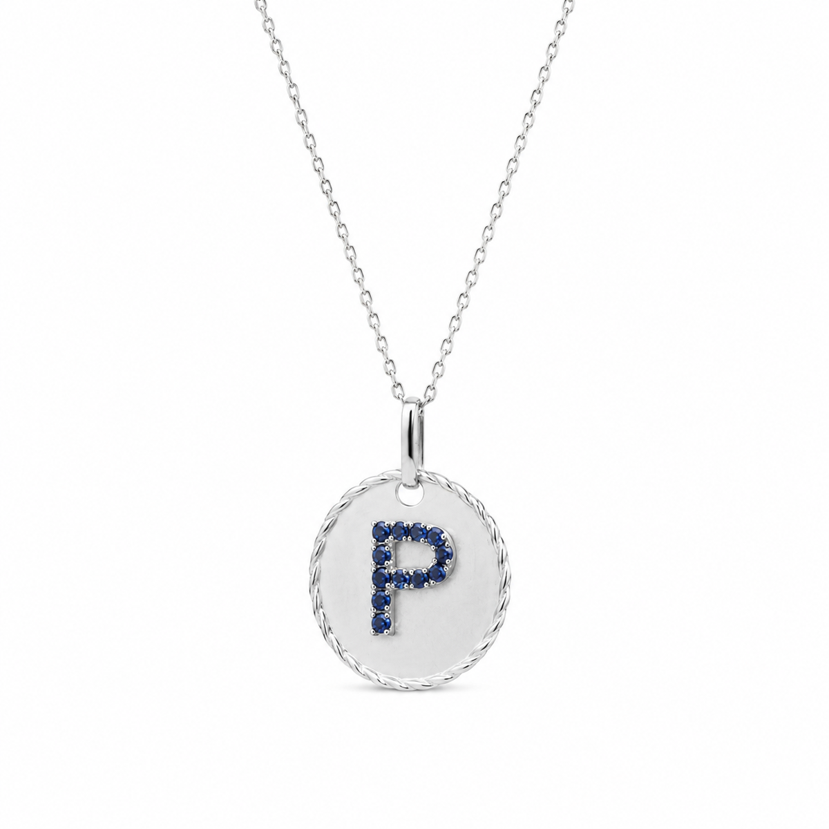 18K White Gold Sapphire Initial Pendant (P) – Sapphire-Framed