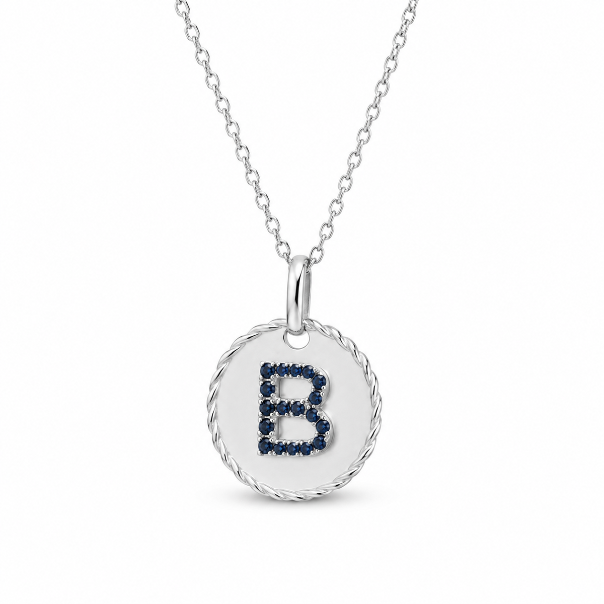 18K White Gold Sapphire Initial Pendant (B) – Sapphire-Framed