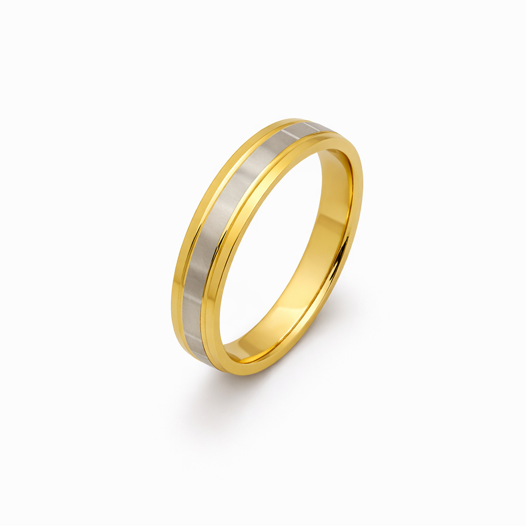 14K Two-Tone Gold Segmented Center Band Ring – Polished Wedding Band