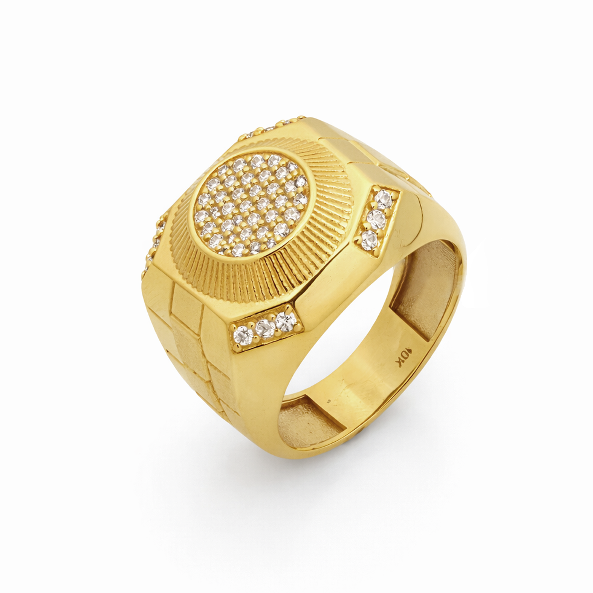 10K Yellow Gold Pave CZ Signet Ring - 7.7g