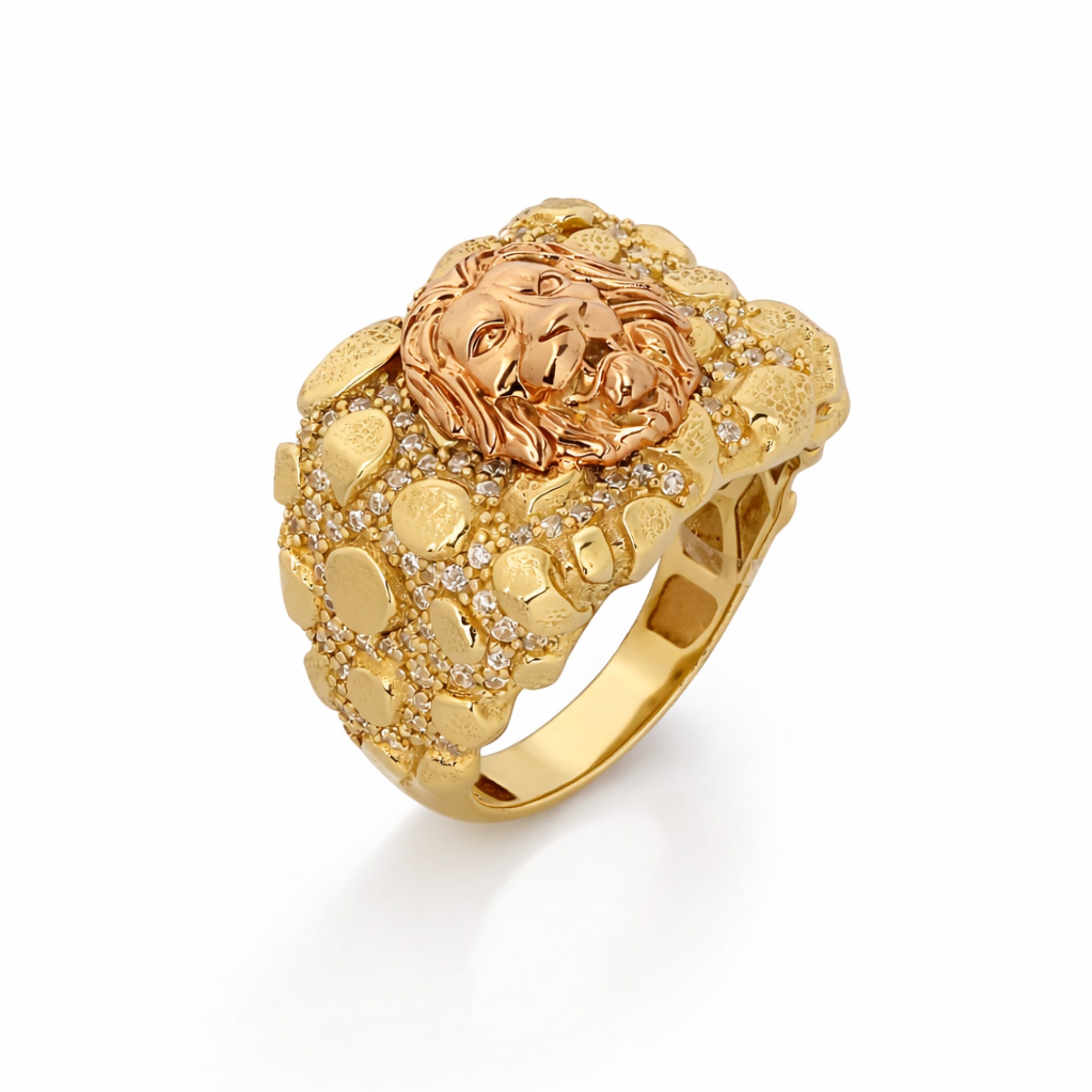 14K Two Tones Nugget Lion Men’s Ring