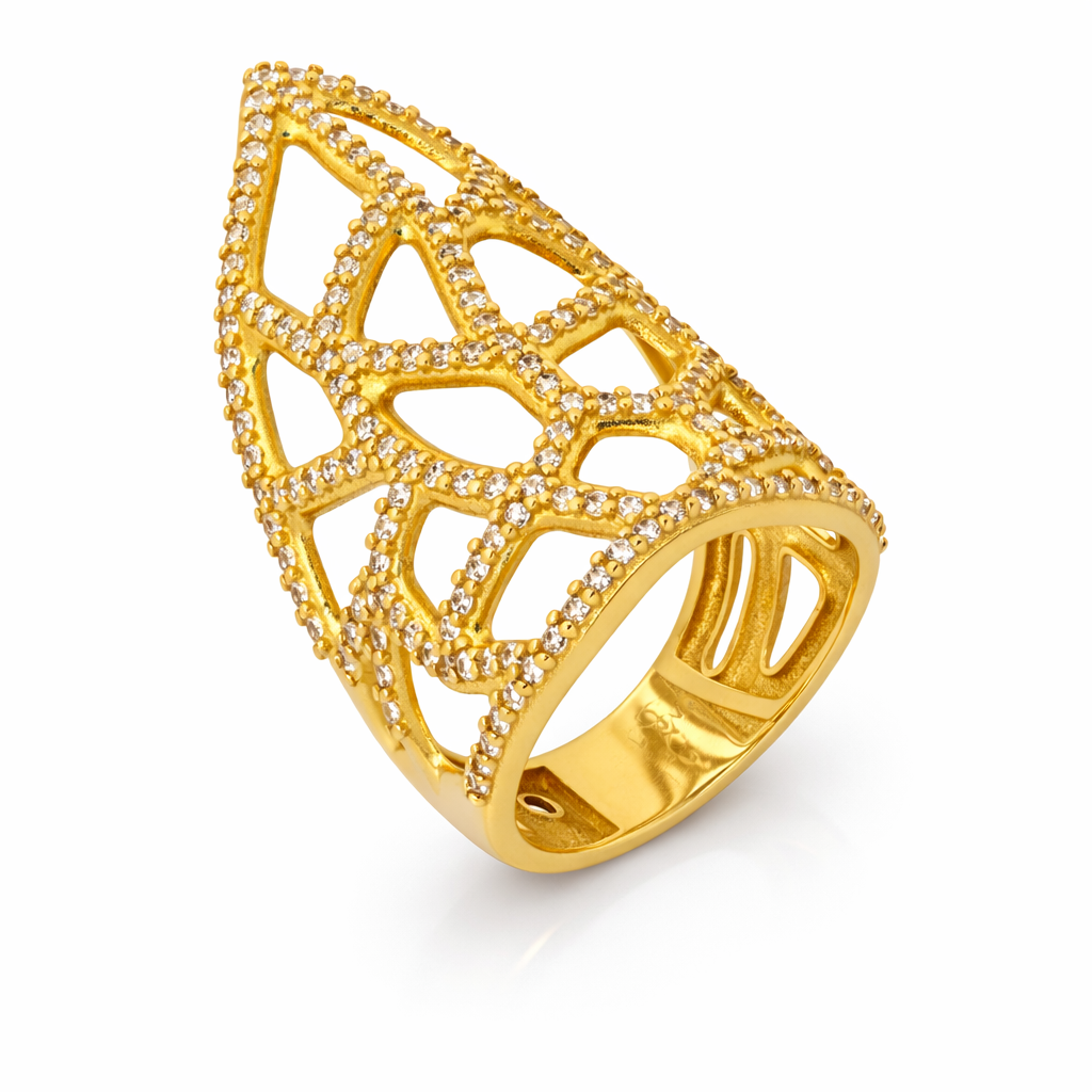 10K Yellow Gold CZ Pavé Cutout Lattice Ring Women’s Ring