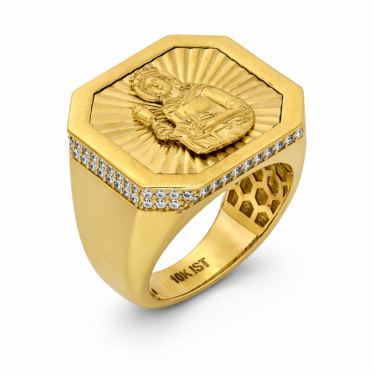 10K Yellow Gold Saint Jude Sunburst Signet Ring