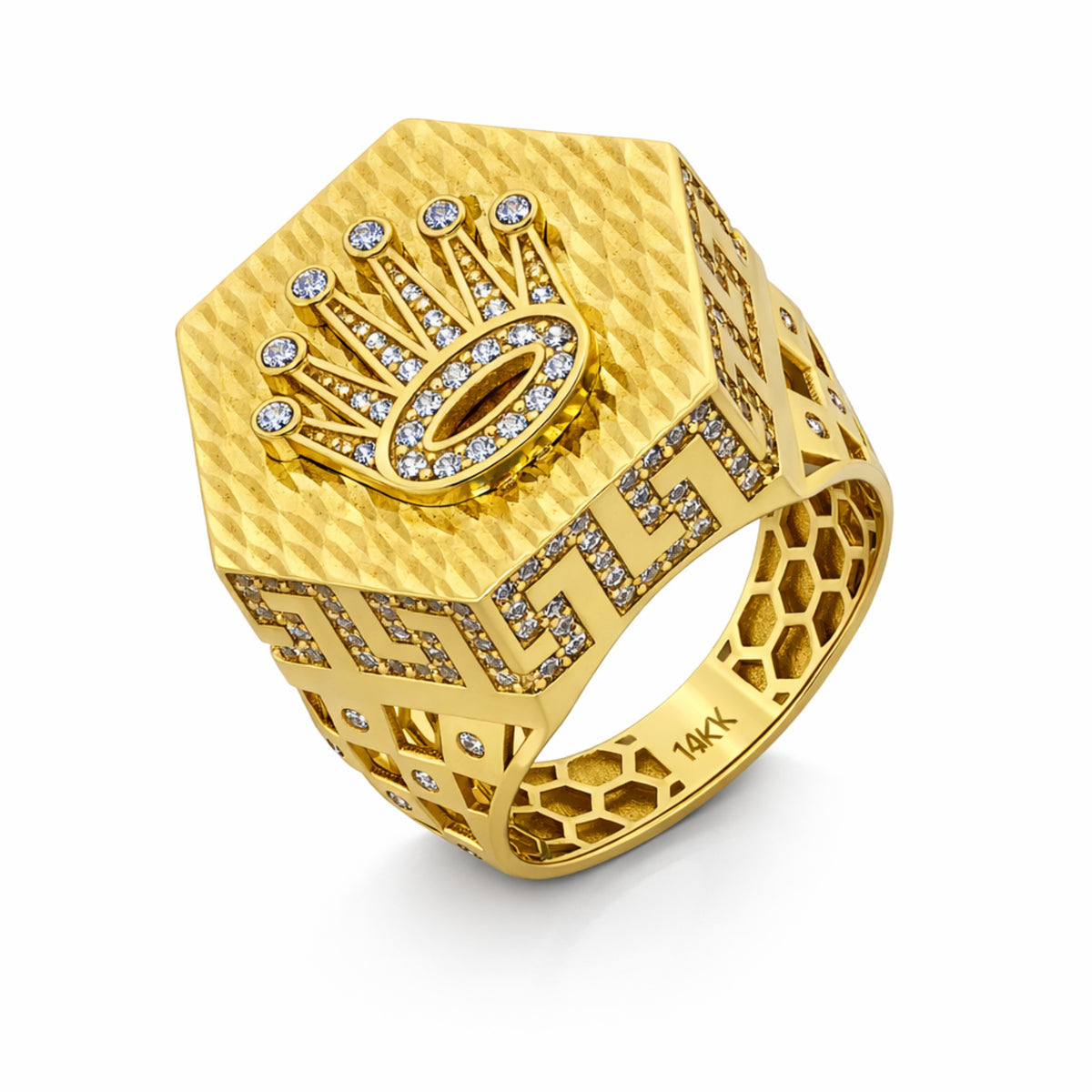 10K Yellow Gold Hexagonal Crown Signet Ring
