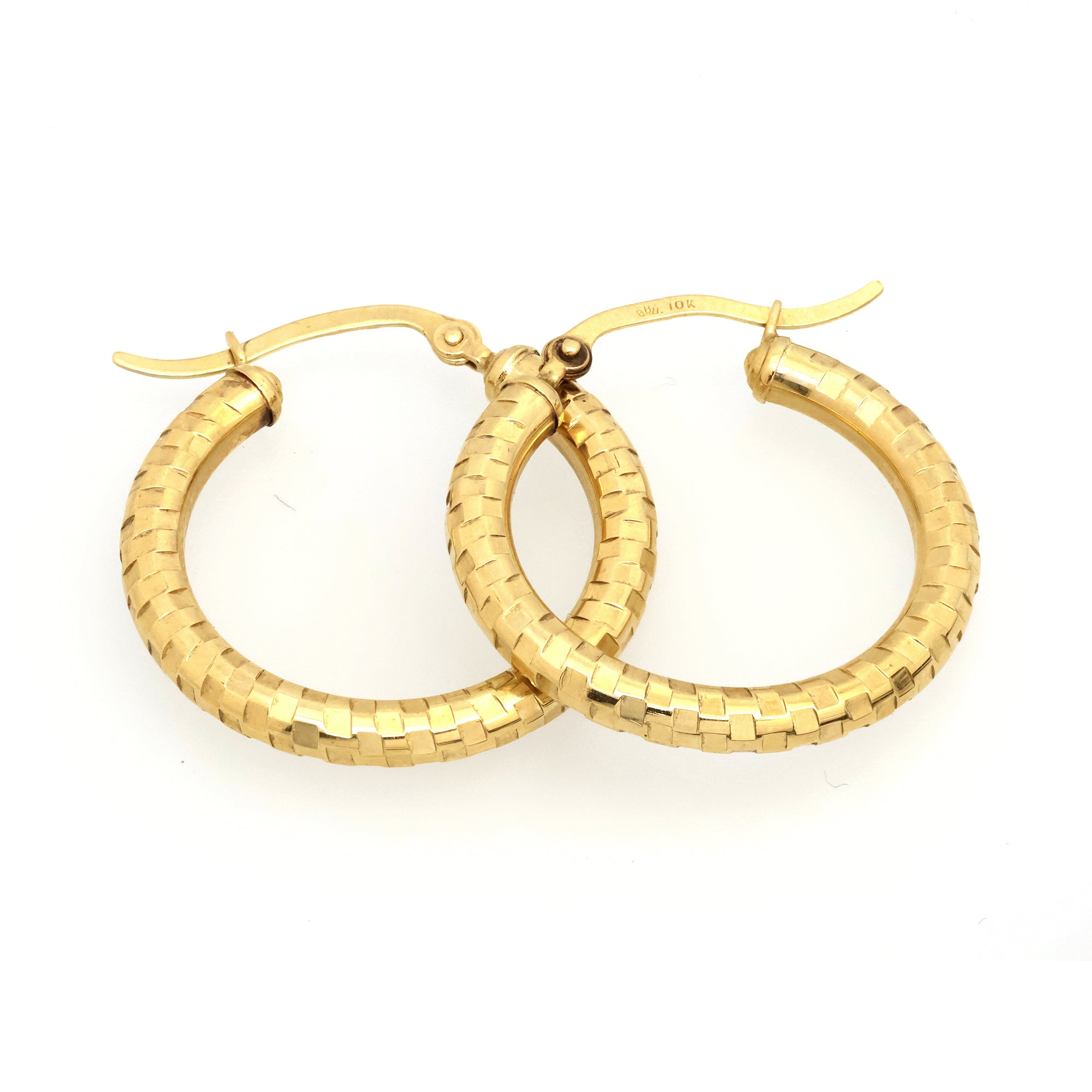 10K Yellow Gold Basket Weave Textured Hoop Earrings