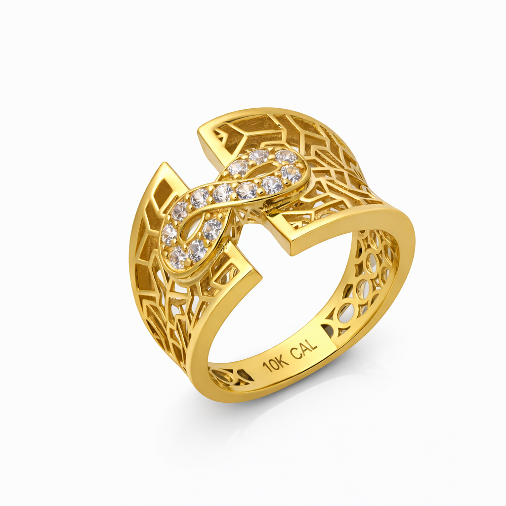 10K Yellow Gold Filigree Infinity CZ Loop Women's Ring