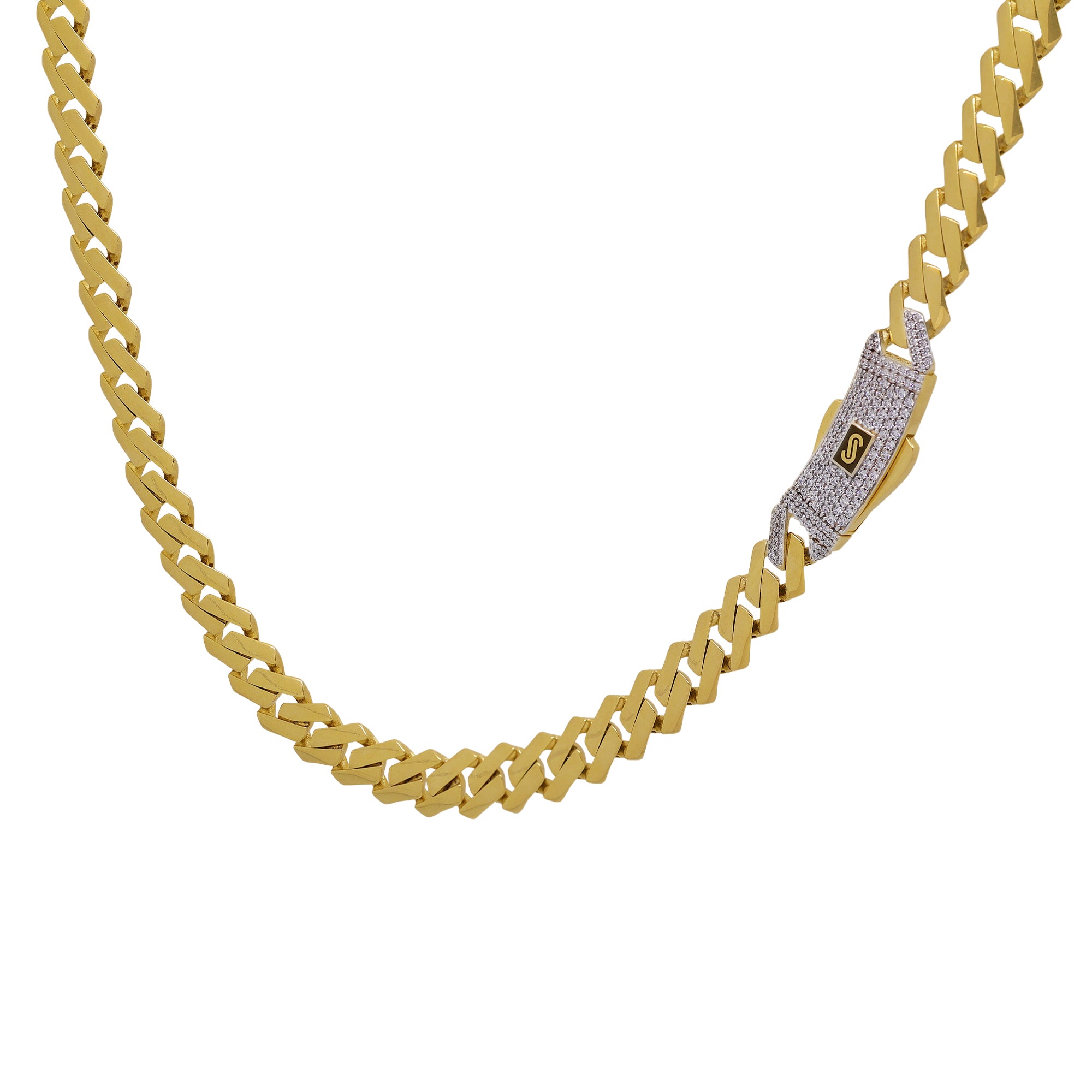 10K Yellow Gold Monaco Link Chain with CZ Clasp