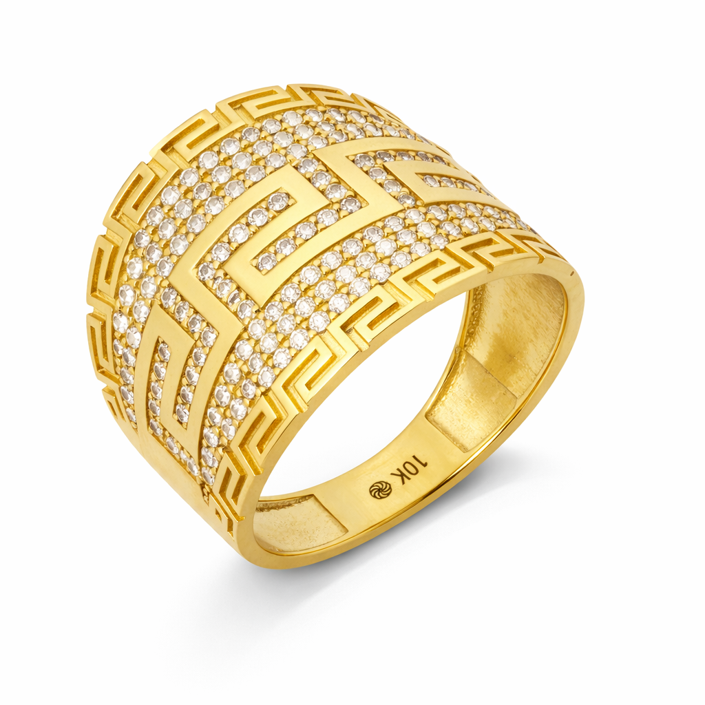10K Yellow Gold Greek Key CZ Band Women's Ring