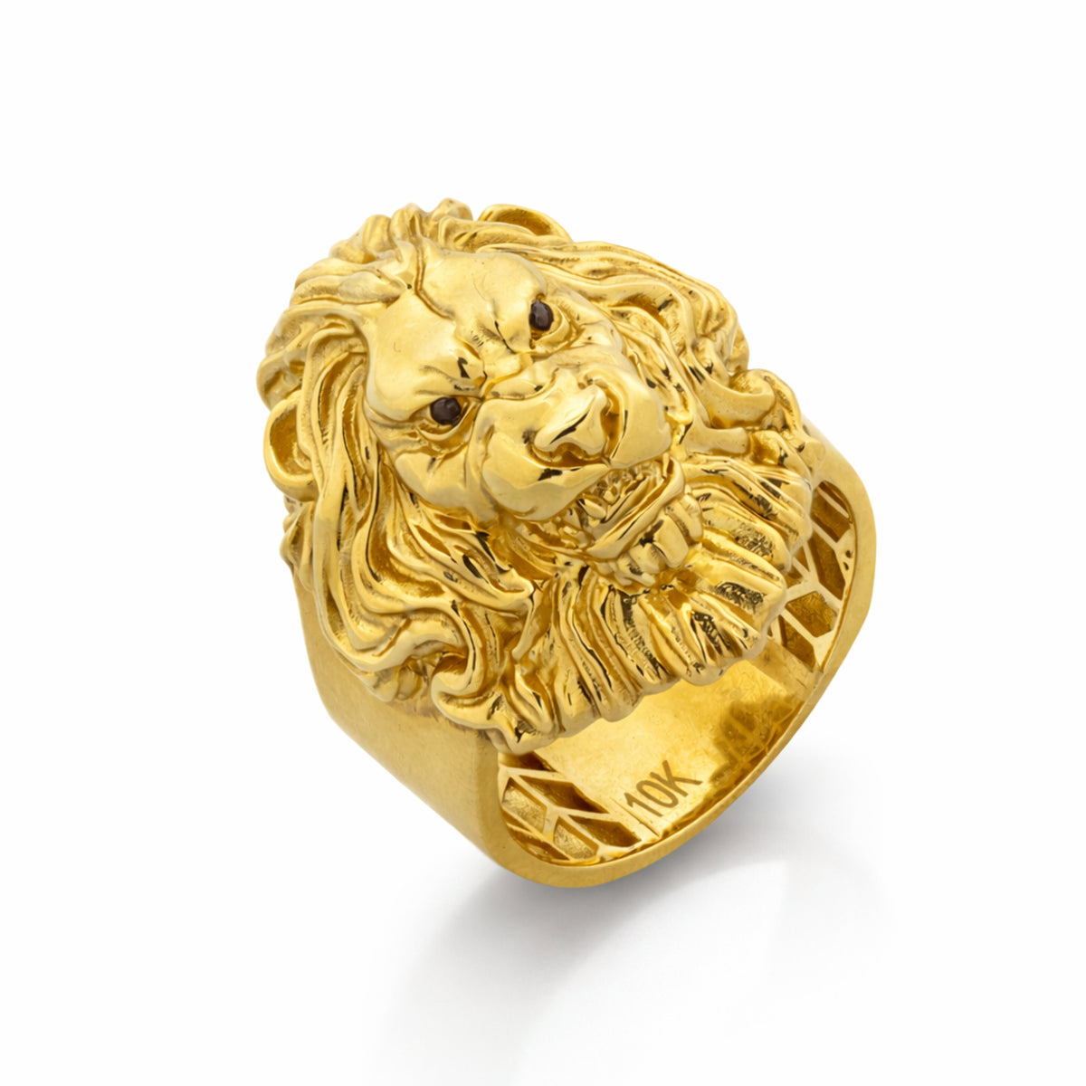 10K Yellow Gold Sculpted Lion Head Ring