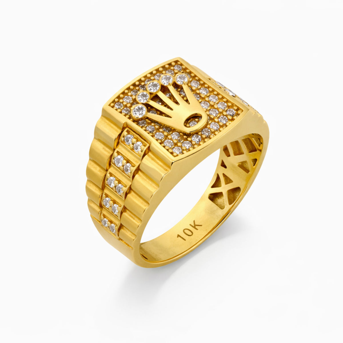 10K Yellow Gold Crown CZ Signet Ring