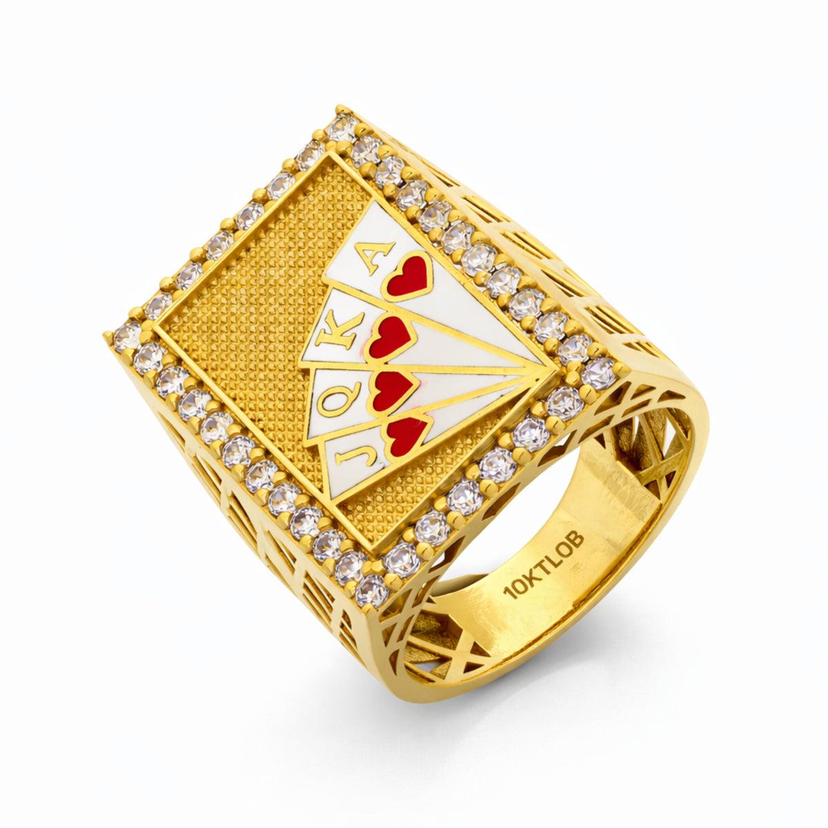 10K Yellow Gold Royal Flush Enamel Signet Ring