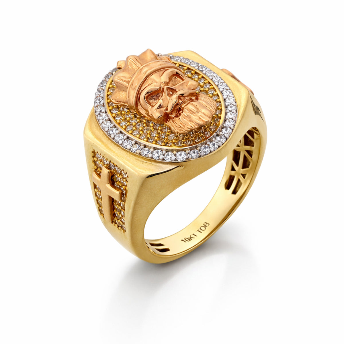 10K Yellow and Rose Gold Jesus Head Medallion Ring