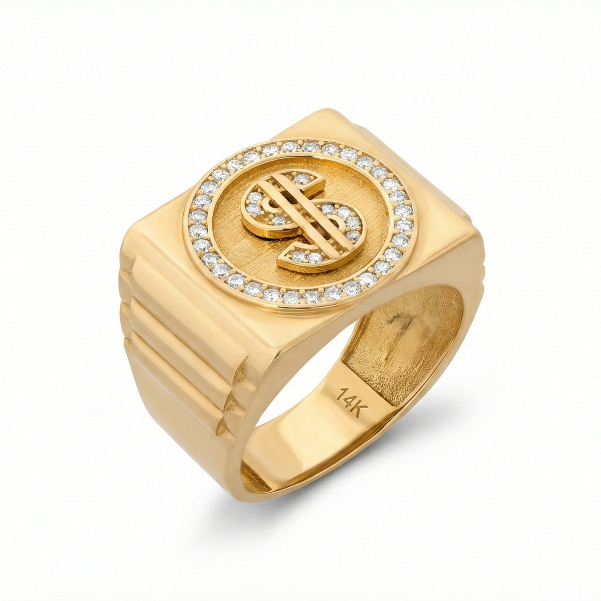 14K Yellow Gold Dollar Sign Medallion Ring