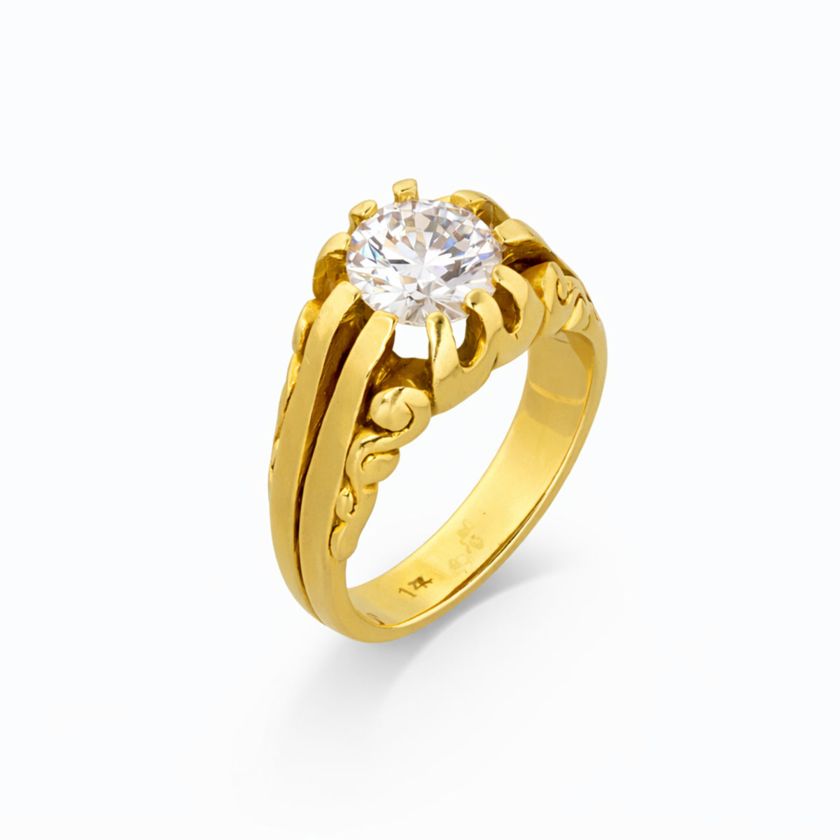 14K Yellow Gold Crown Solitaire CZ Women's Ring