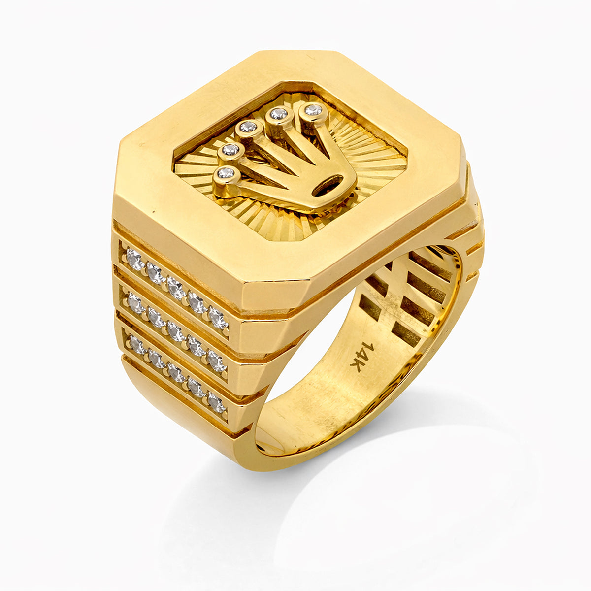 14K Yellow Gold Octagonal Crown Signet Ring