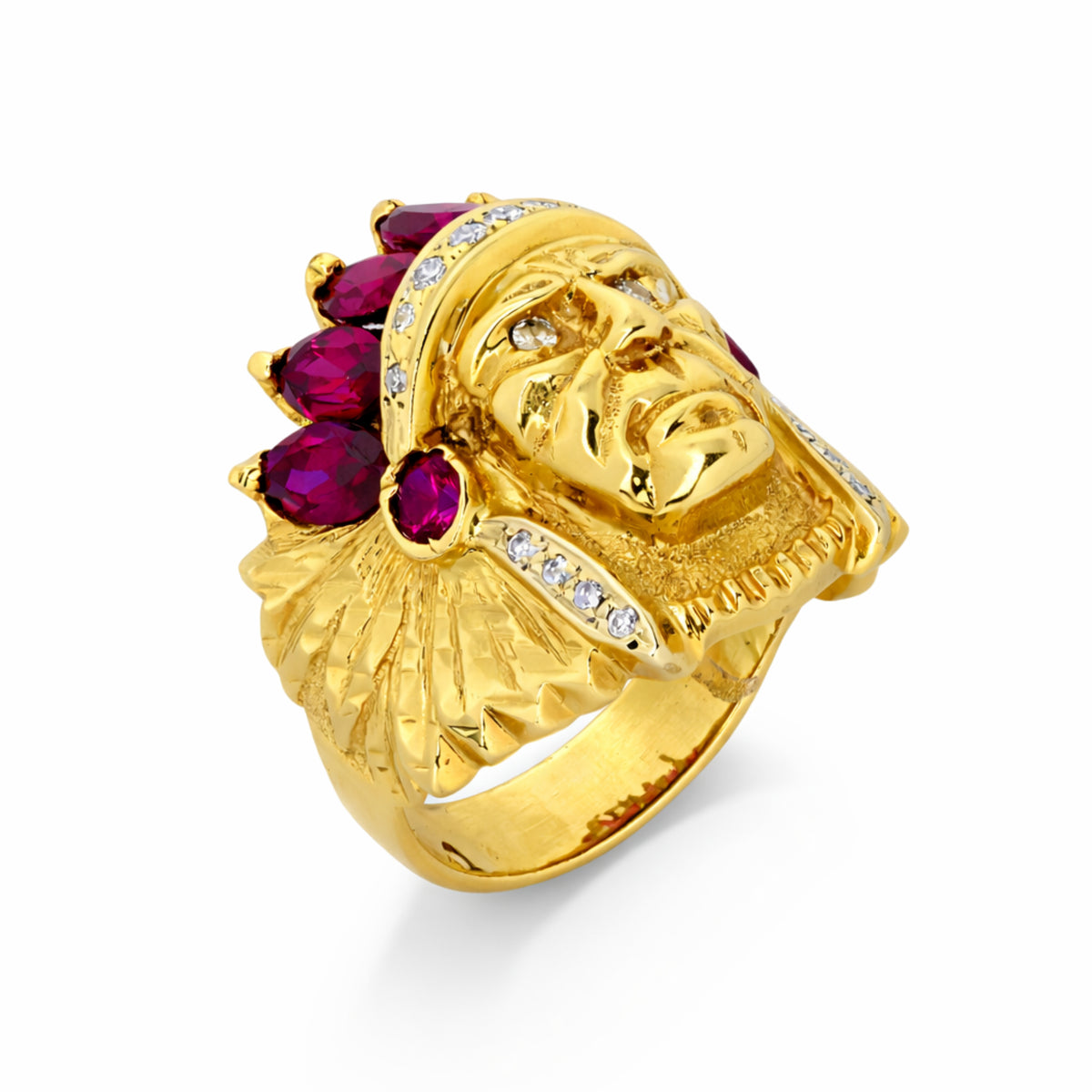 14K Yellow Gold Native American Chief Head Ring