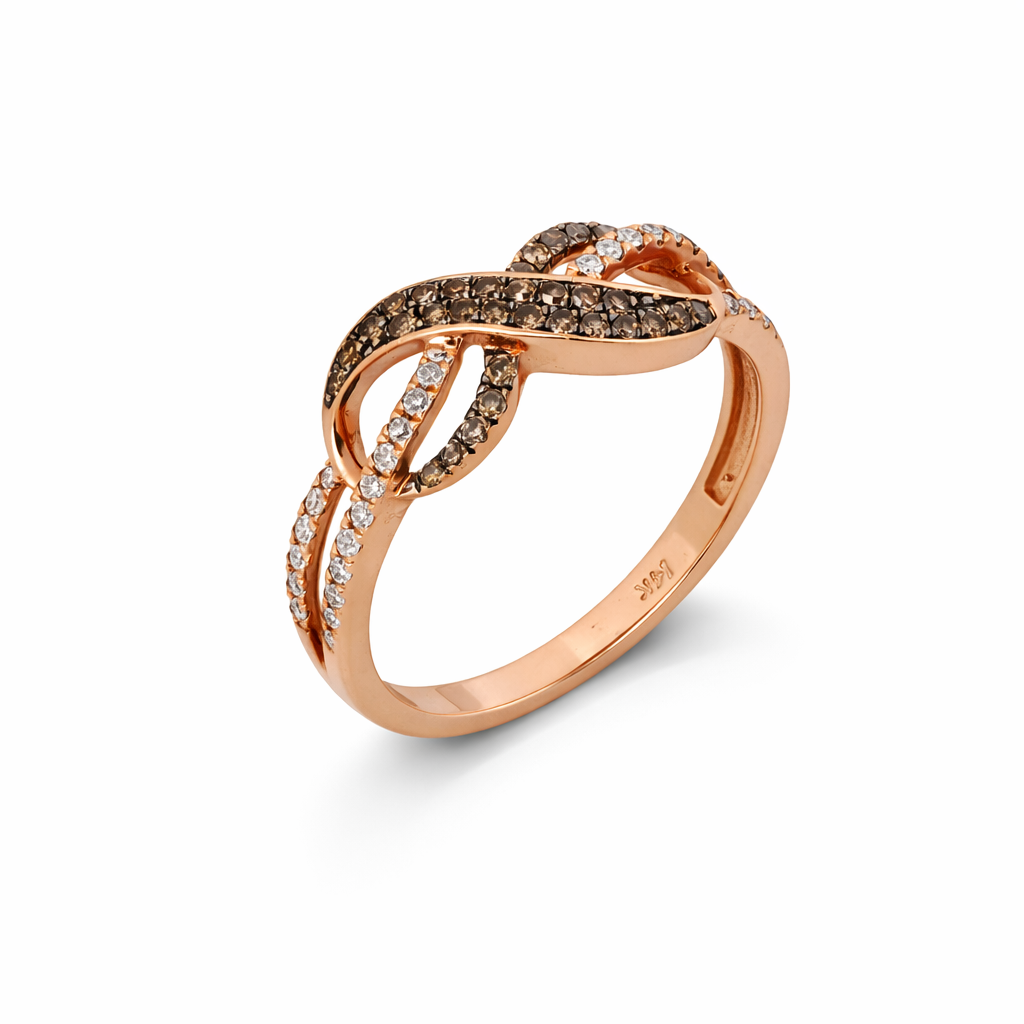 14K Rose Gold Twisted Infinity Champagne CZ Women's Ring