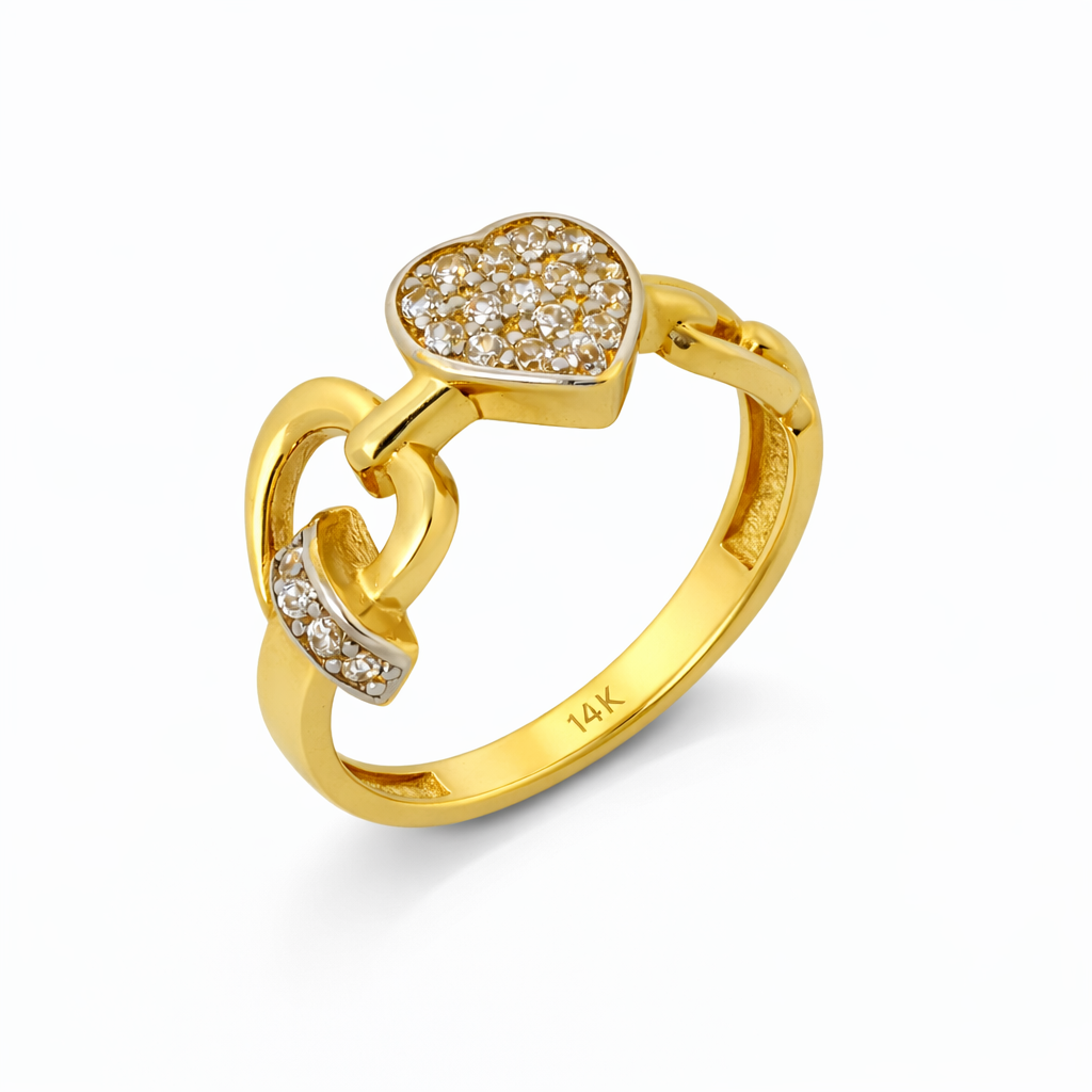 14K Yellow Gold Open Heart and Loop CZ Women's Ring