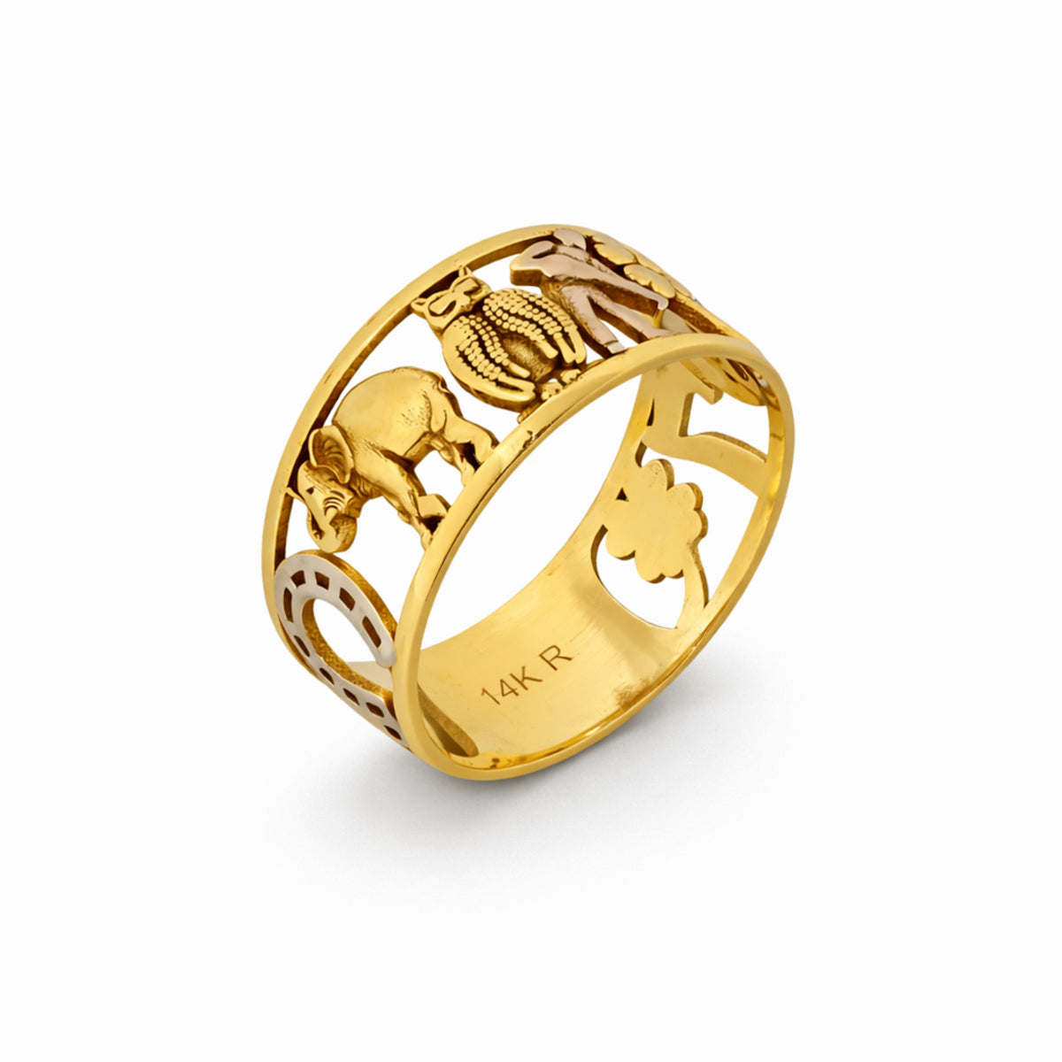14K Tri-Color Gold Good-Luck Charms Openwork Band Women's Ring