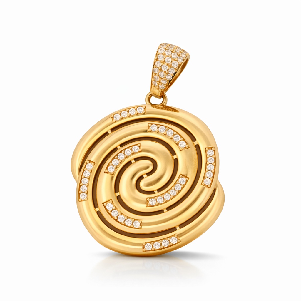 14K Yellow Gold CZ Swirl Medallion Pendant