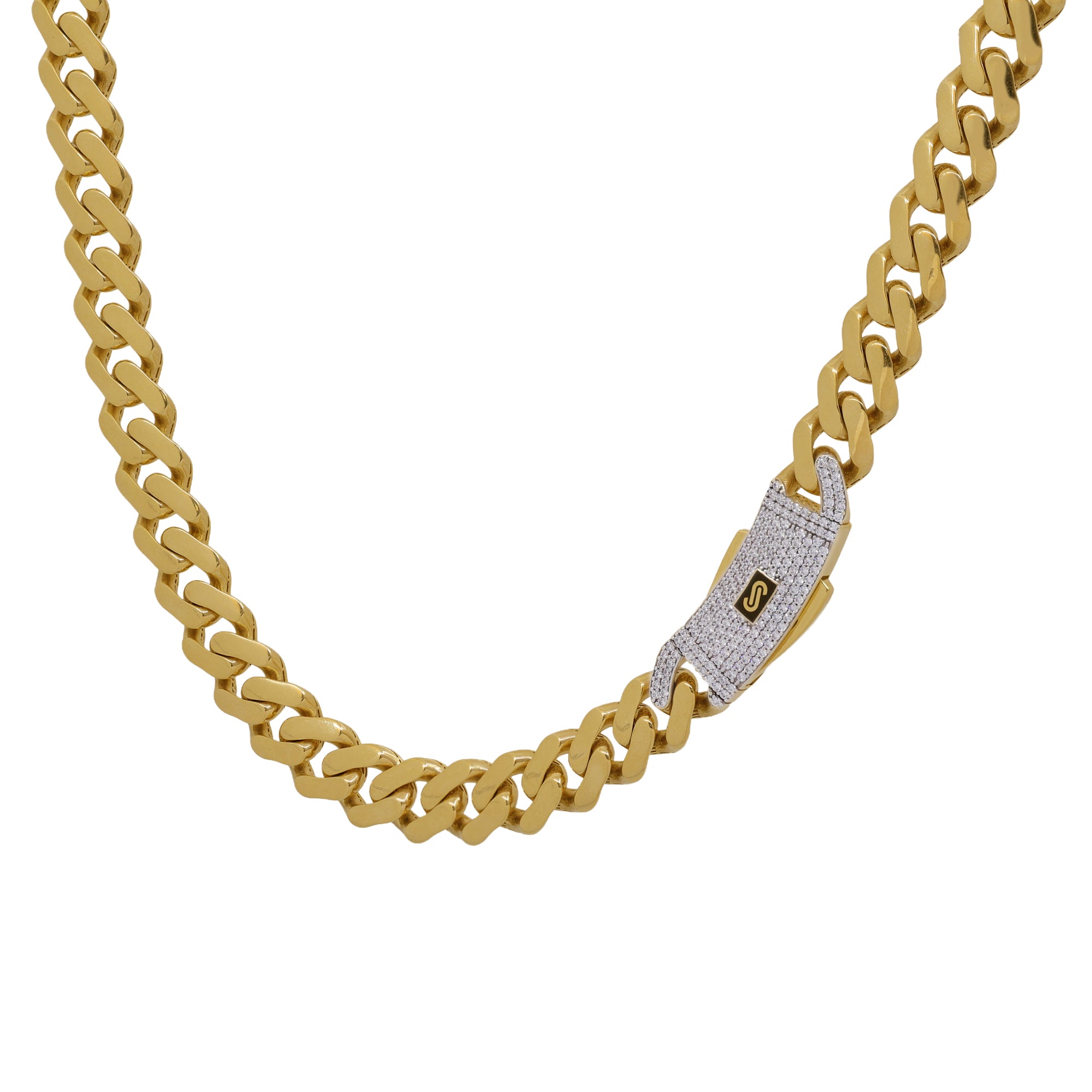 14K Yellow Gold Monaco Link Chain with CZ Clasp
