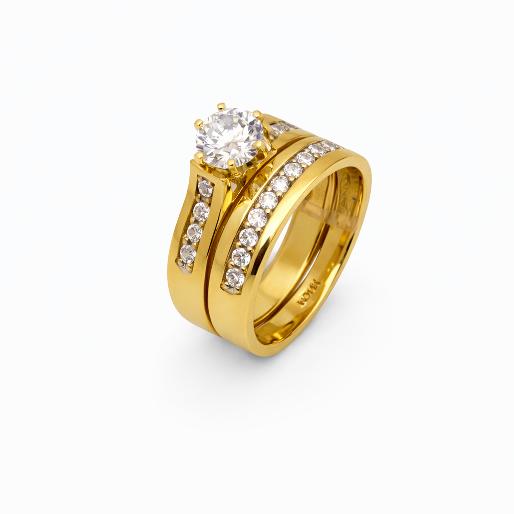 14K Yellow Gold Channel-Set Solitaire Bridal Ring Set