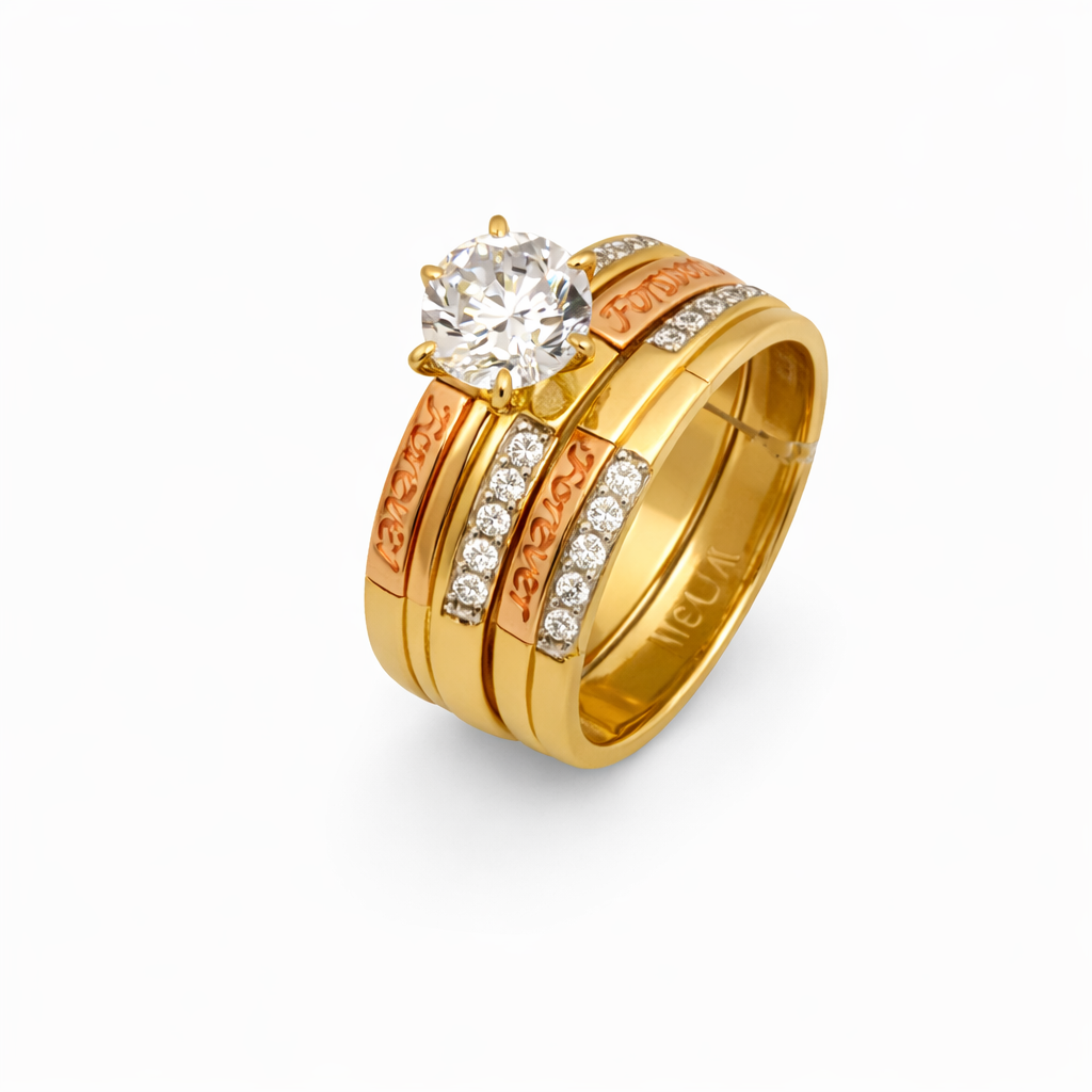 14K Two-Tone Gold "Forever" Solitaire Bridal Ring Set