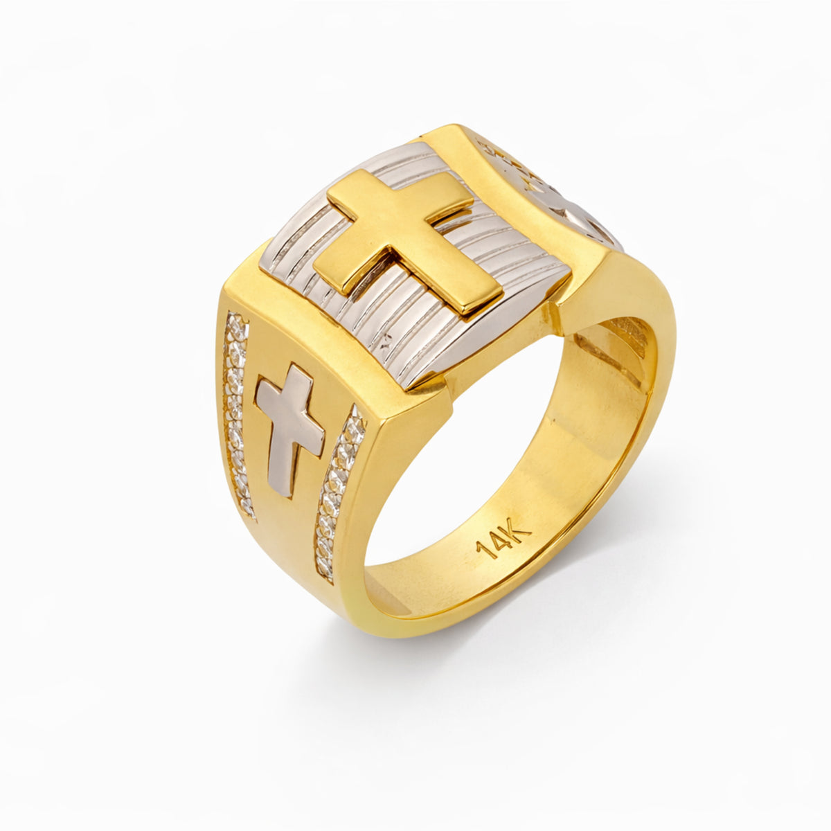 14K Two-Tone Gold Cross Ring
