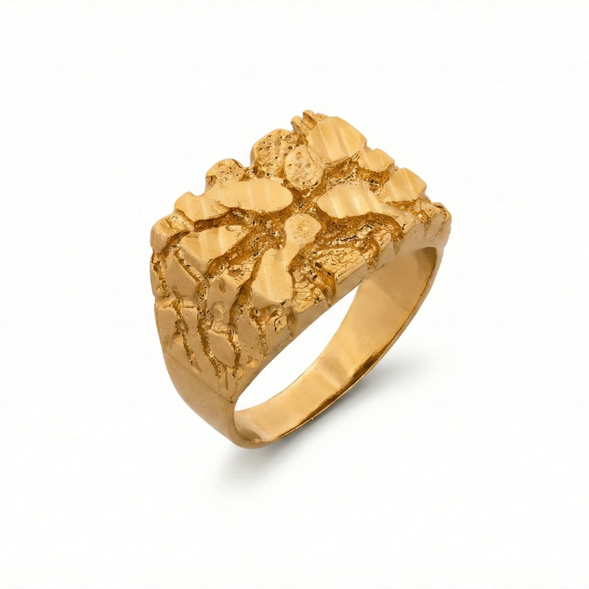 14K Yellow Gold Nugget Texture Ring